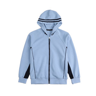 儿童连帽外套浅蓝色棒球服男女童拉链衫加绒中小学生校服运动套装
