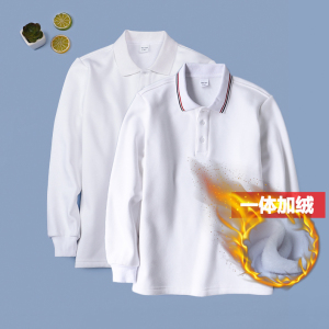 男童白色t恤长袖儿童加绒打底衫中大童女童中小学生班校服POLO衫