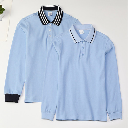 polo衫翻领天蓝长袖小学生校服