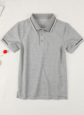 儿童POLO衫夏装薄款女童半袖T恤男童体恤灰色小学生夏季校服短袖
