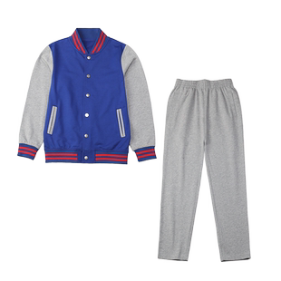 儿童棒球服外套彩蓝色灰色运动裤子男童女童加绒中小学生校服套装