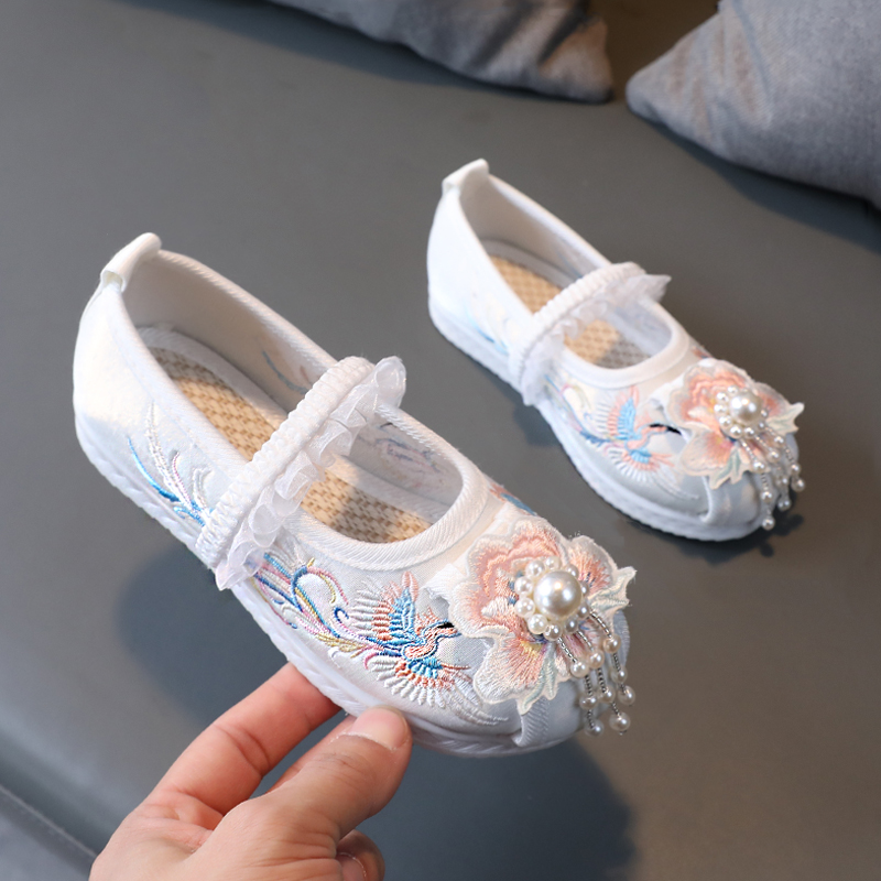 女童汉服鞋儿童老北京布鞋古风古装鞋女宝宝防滑绣花鞋古代公主鞋