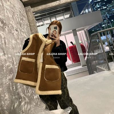 焦糖皮毛一体加绒加厚马甲女