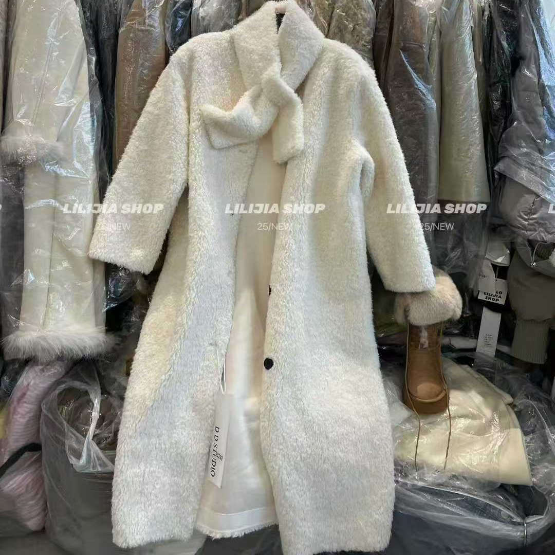 韩式羊羔毛皮毛一体长款显瘦外套