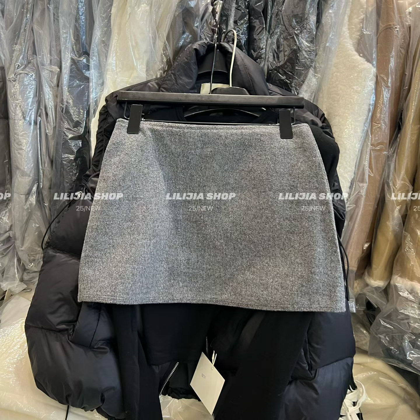 灰色毛呢A字半身裙女2025秋冬