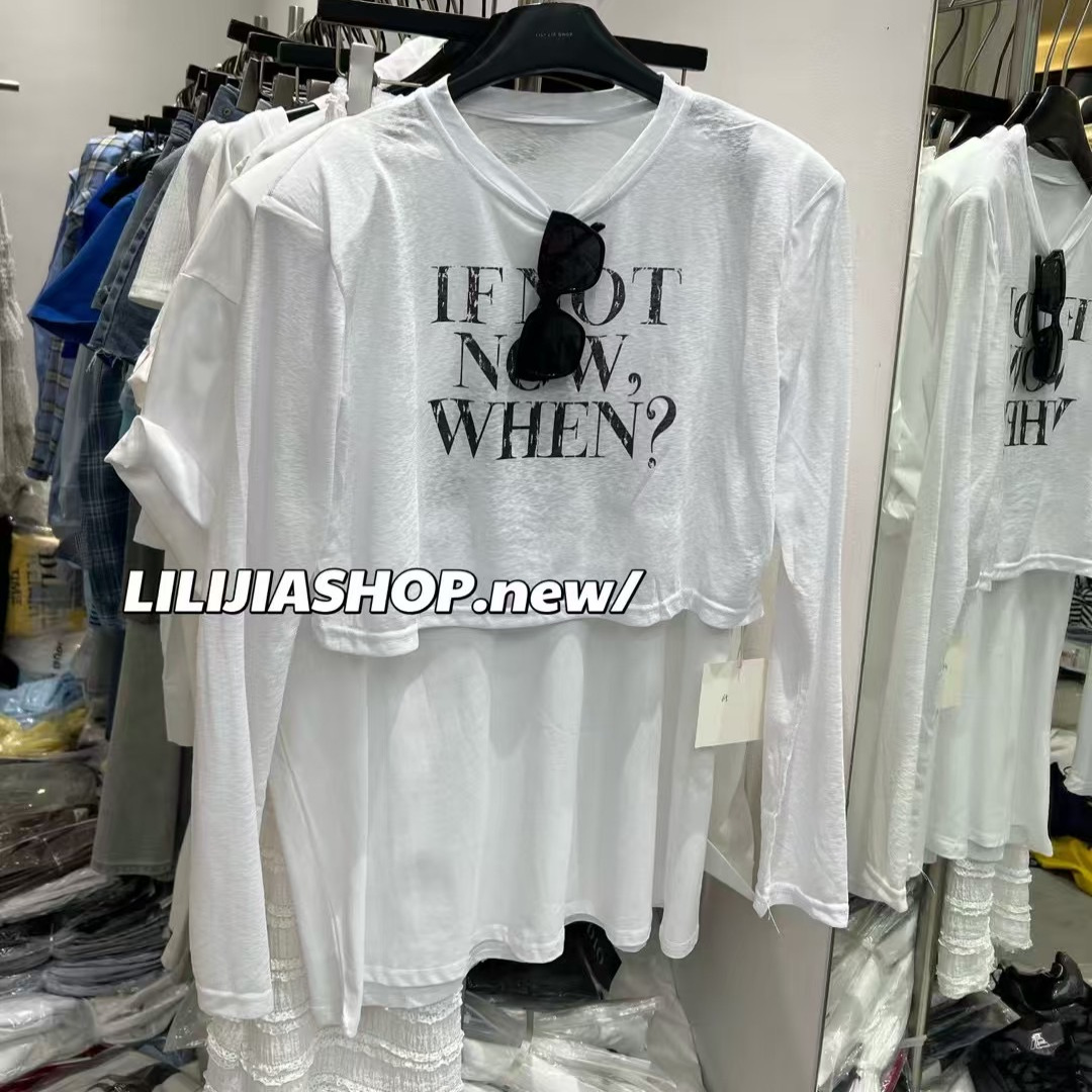 宽松休闲字母印花薄款防晒衫女夏季2025新款别致长袖T恤短款上衣