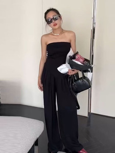 酷飒拽姐吊带抹胸休闲套装女2024新款春夏高腰宽松阔腿裤两件套潮