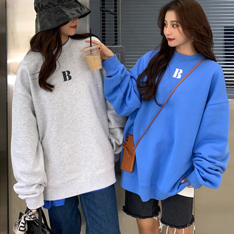 韩版oversize宽松卫衣女印花百搭廓形上衣通勤长袖t恤