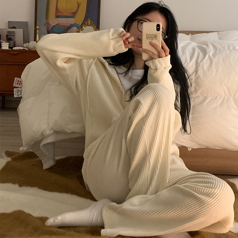 灯芯绒卫衣宽松直筒裤套装运动装