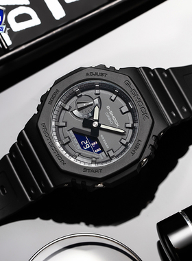 卡西欧农家橡树八角形手表男轻薄碳纤维可游泳运动表GA-2100-1A1