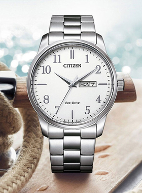 正品西铁城手表男简约商务休闲钢带光动能防水腕表BM8550-81A E