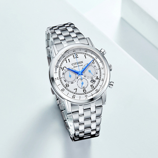 西铁城新款 手表光动能小蓝针商务休闲三眼计时多功能手表CA4630