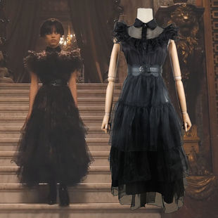 星期三亚当斯一家同款cos舞会wednesday黑色连衣裙派对礼服cos裙