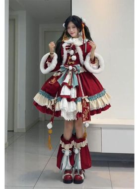 圣诞新年战袍中华风红色Lolita裙cos过年拜年服洛丽塔可爱公主裙