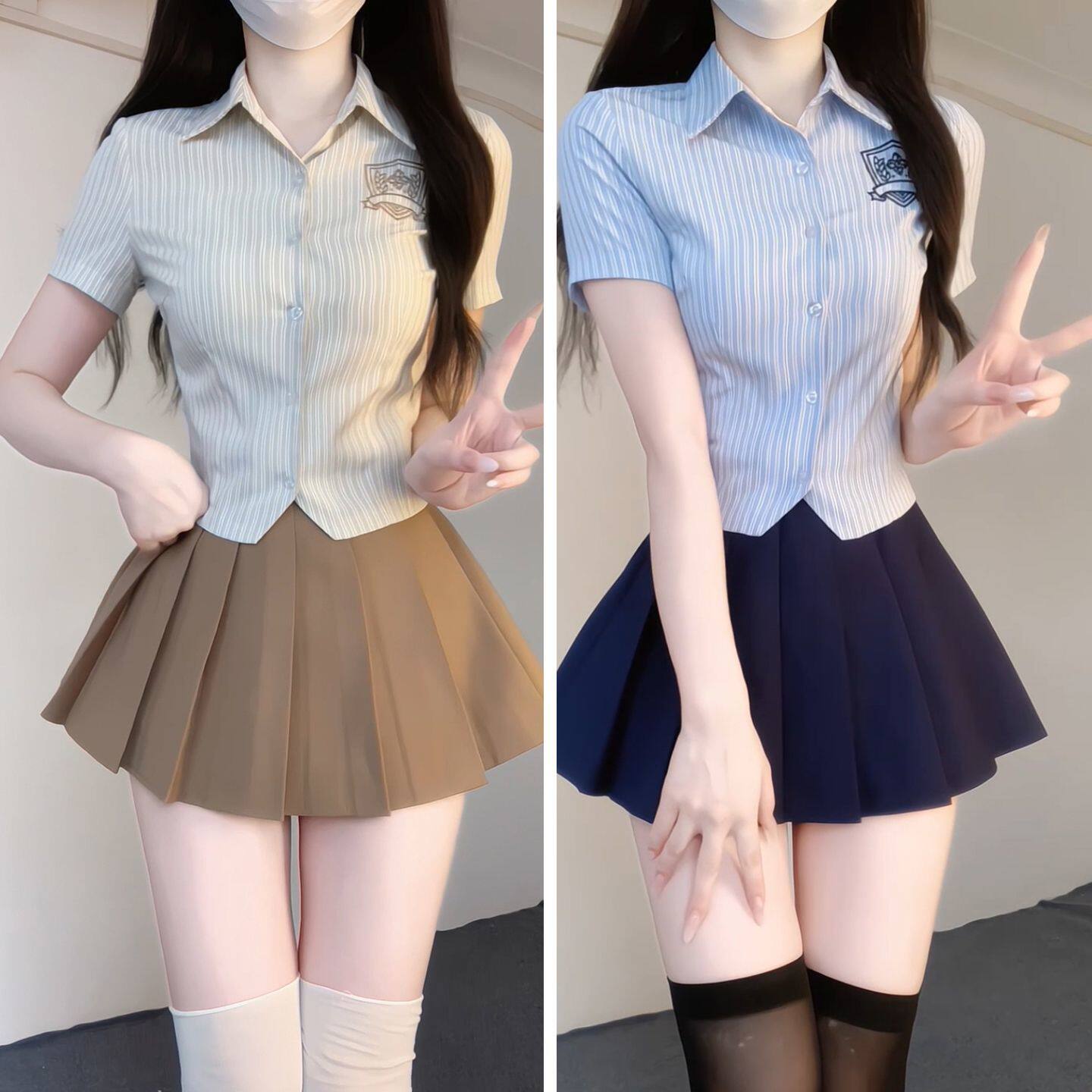 新款JK制服套装条纹绣花学院风DJ辣妹足浴两件套jk制服收腰显瘦