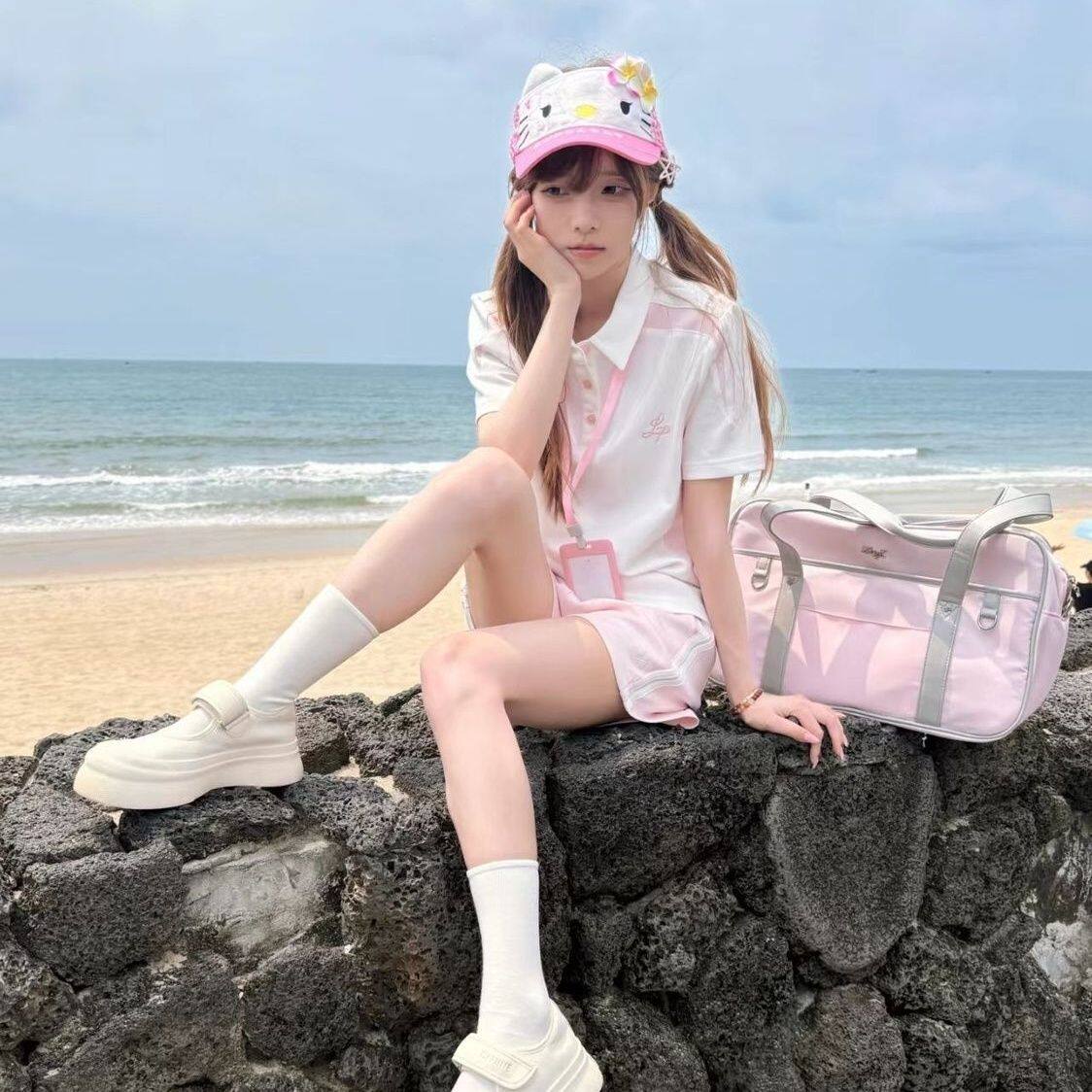 原JK制服体操学院夏季刺绣POLO衫翻领短裤时尚运动爆品排球运动套