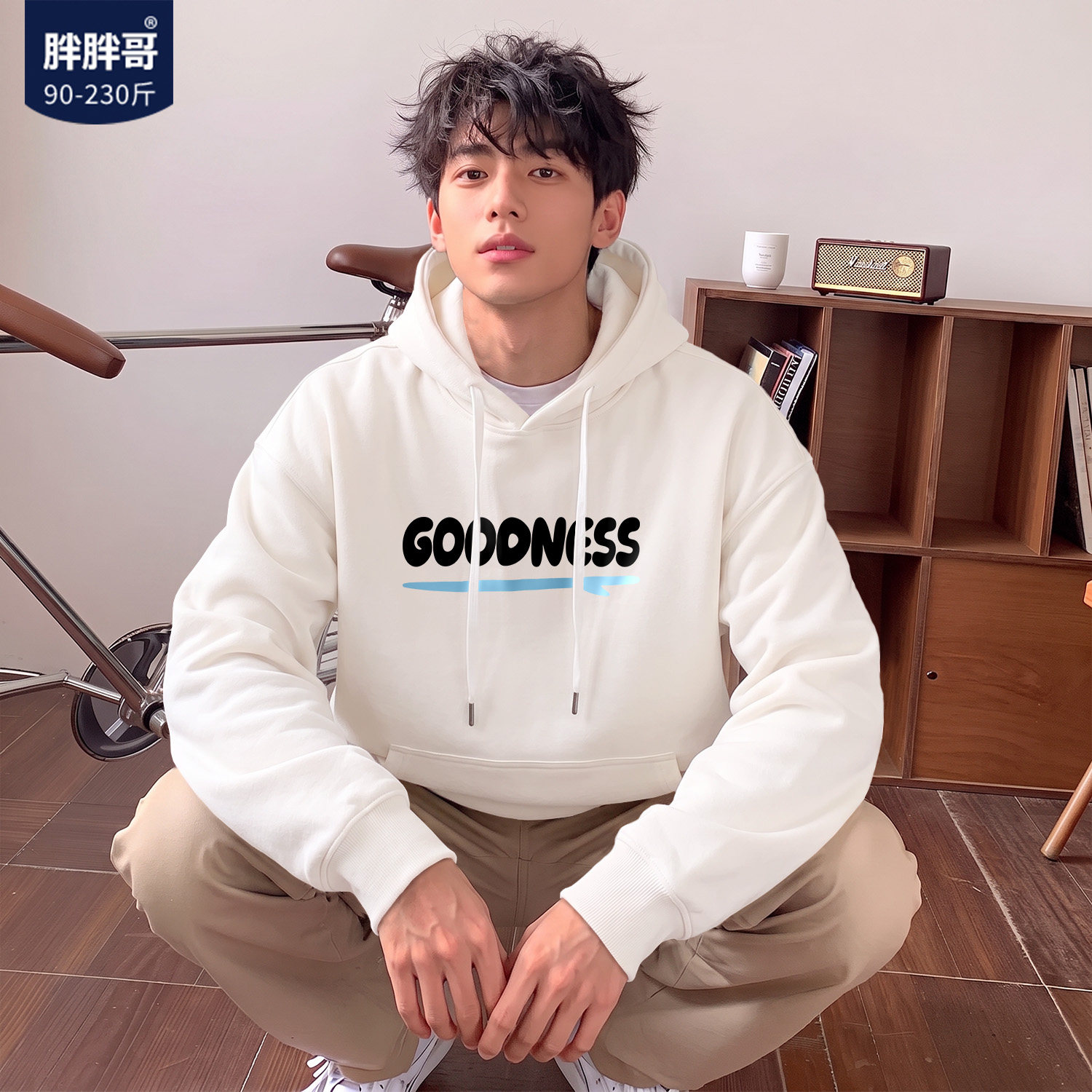 胖胖哥宽松连帽卫衣春秋新款潮流印花设计显瘦百搭日常穿搭外套图片