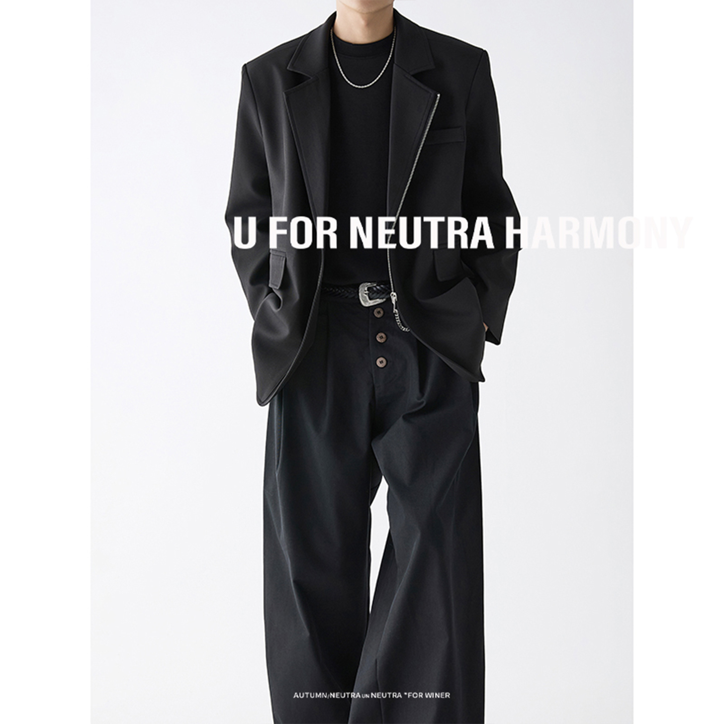 纯色翻领西装外套2025冬季宽松