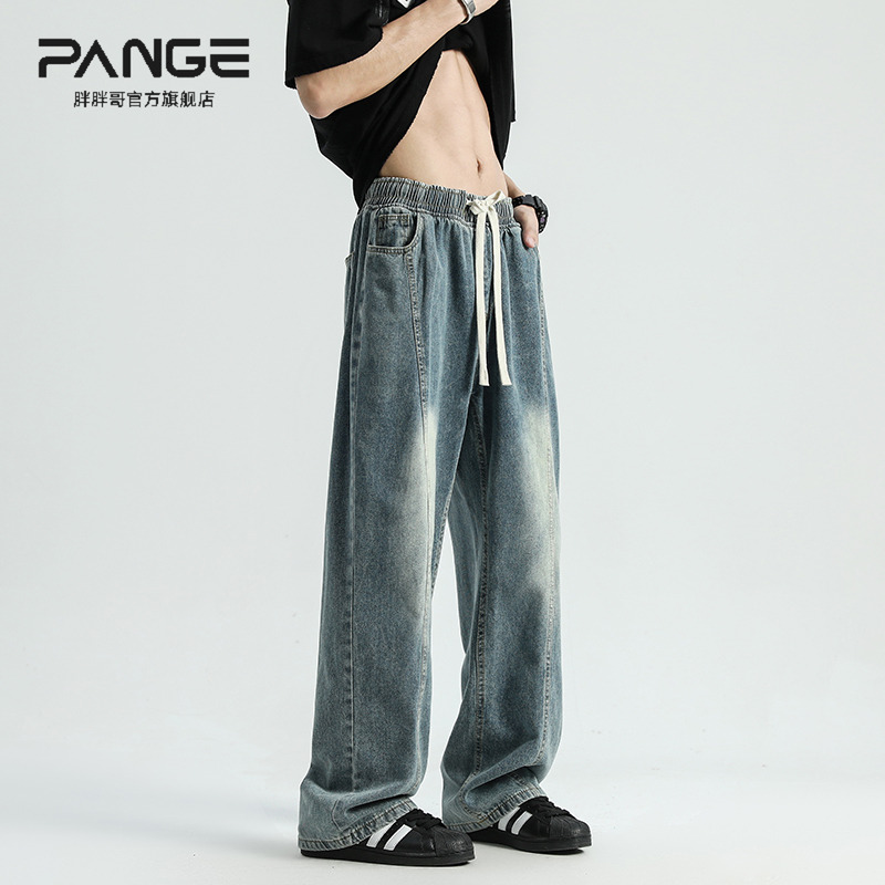 胖胖哥高街抽绳牛仔裤男夏