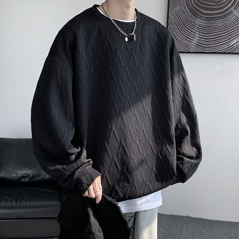 라운드 넥 자카드 스웨트 셔츠 남성용 가을 겨울 탑 바닥 긴팔 대형 벨벳 두꺼운 재킷 트렌디 브랜드 헤비급