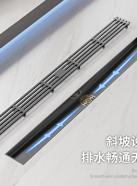 304不锈钢带坡度淋浴房长条型卫生间淋浴房枪灰色防臭地漏55mm宽