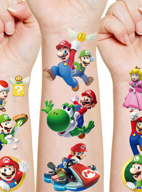 Super Mario Bros Tattoo Stickers Kawaii Anime Figure Toys Ki