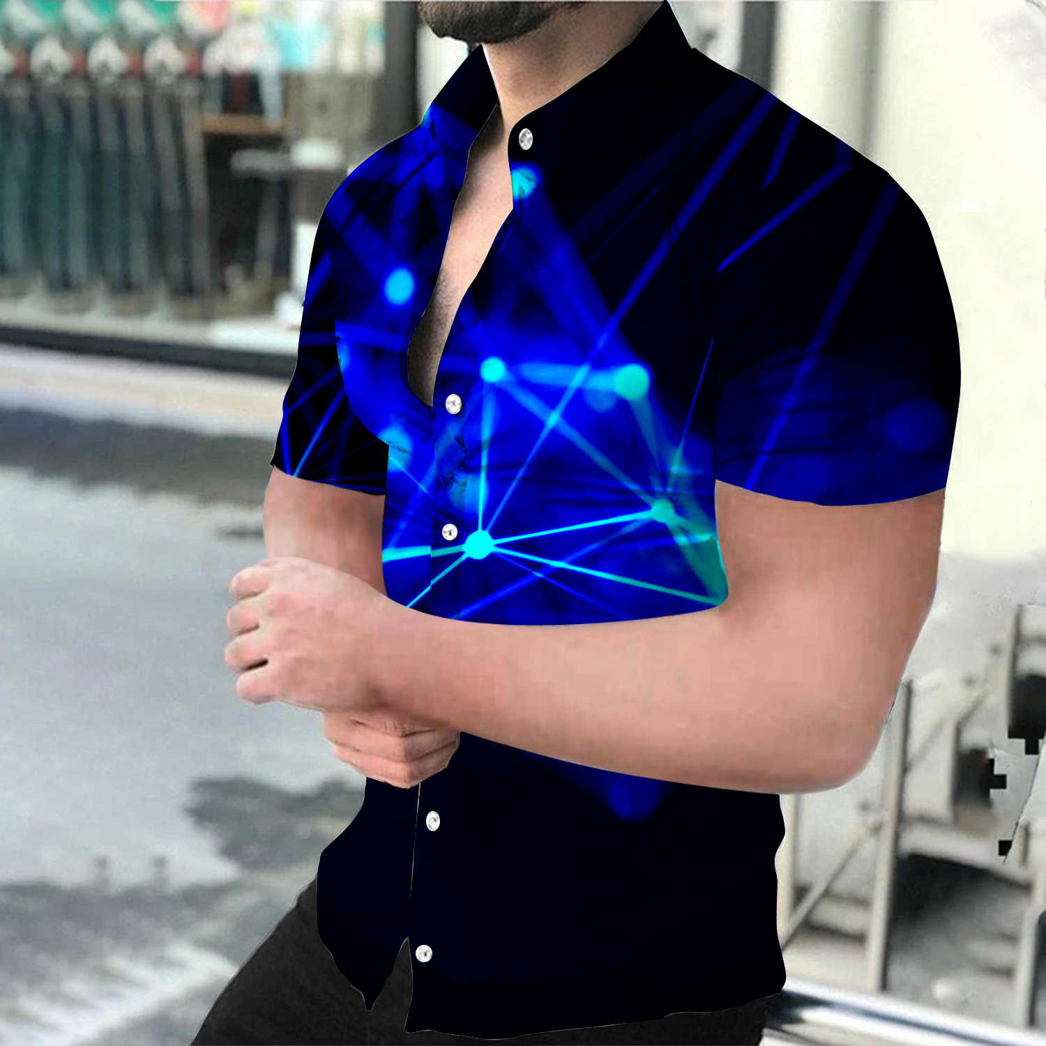 Summer Fashion Men's Social shirts Turn-down Collar