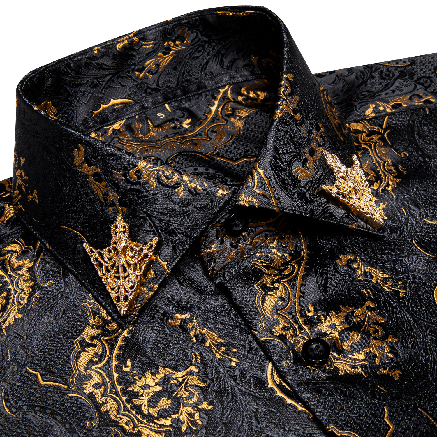 Men's Business Dress Shirts Black Gold Long Sleeve Formal