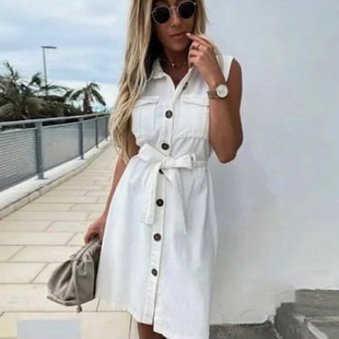 Sashes Dress Front Women Button Party Vintage Sheath