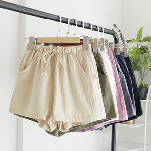 Women Sports Cotton Solid Shorts Summer High Linen