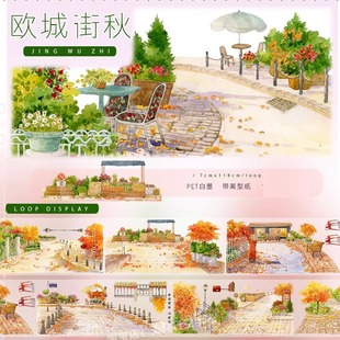 手帐分装胶带欧城街秋zero街道枫树公园古风PET素材账手机壳贴纸