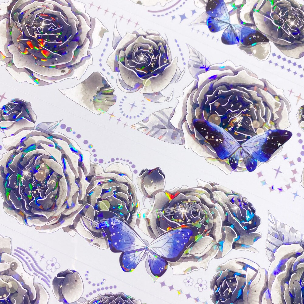 手帐分装胶带暗香来夏日野黑色玫瑰花妖艳PET素材账流麻贴纸咕卡