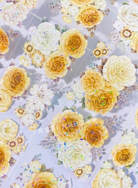 手帐分装胶带落霞新七天黄玫瑰花丛植城堡PET素材账流麻贴纸咕卡