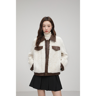 XinmonLee皮毛一体长袖羊羔毛外套加厚冬季女士新款宽松短款上衣