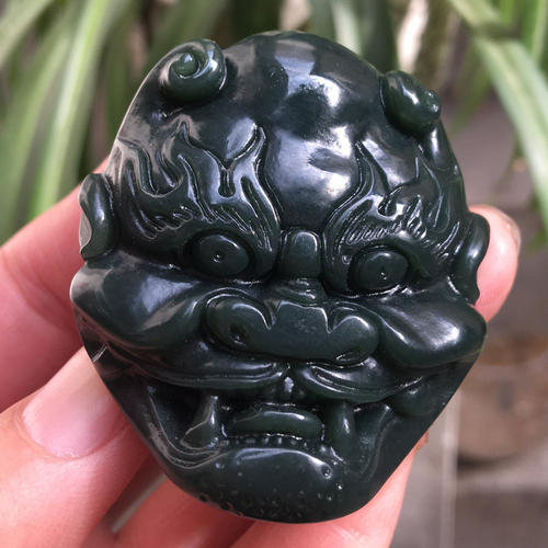 天然和田青玉鬼头皮带扣挂件霸气男士腰扣腰佩装饰长辈礼物证书