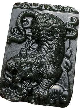 玉见美玉 天然新疆和田玉下山虎吊坠 上下山求官招财虎生肖虎