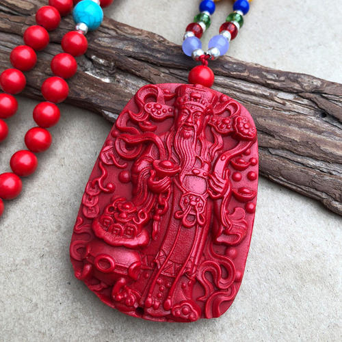 正红朱砂财神爷关公吊坠佛光普照男女随身文财神赵公明挂件聚宝盆