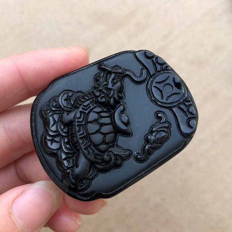 天然黑曜石龙龟保泰吊坠龟保运金龟赐瑞献宝饰品情侣挂件首饰