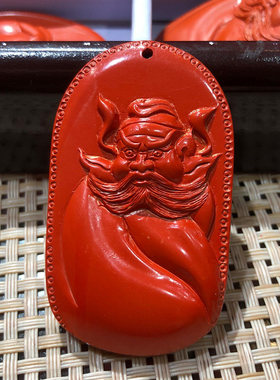 天然原矿高含量朱砂钟馗头吊坠关公武财神项链关二爷御龙关羽挂件