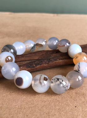 天然玛瑙手链 水草玛瑙手串海洋玉髓首饰品洋藻水晶化石玉髓手链