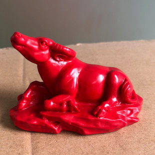 风水天然朱砂红华尔街牛招財鎮宅旺市客厅办公室工艺属相摆件卧牛