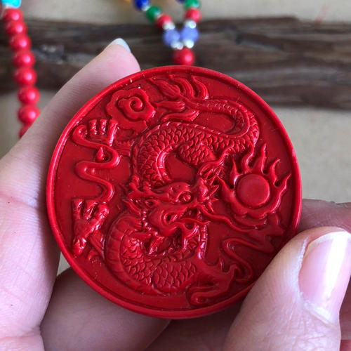 天然朱砂帝王红龙凤成祥吊坠 补水来火顺风顺水成双成对情侣挂件