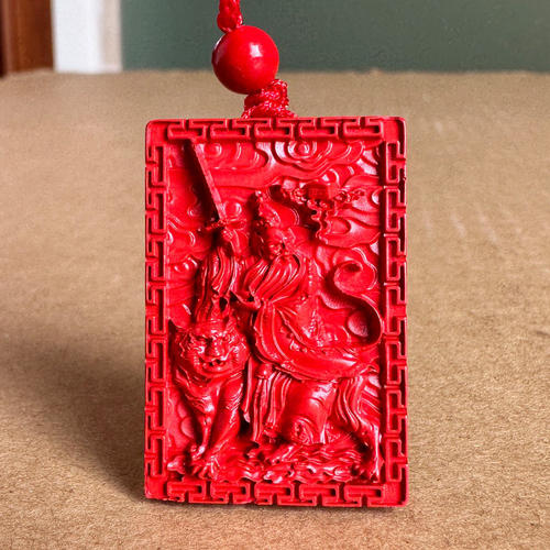 正宗帝王红朱砂赵公明财神吊坠骑虎将军金鞭黑虎赵元帅张天师挂件