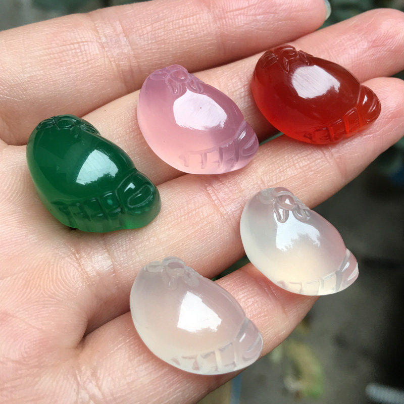 玉髓小脚丫知足常乐吊坠 玛瑙玉石萌萌佛脚宝宝玉坠配件手链项链