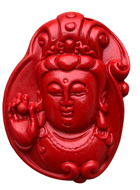 观音菩萨吊坠 天然朱砂男女本命年平安手持佛珠观音头玉挂件证书