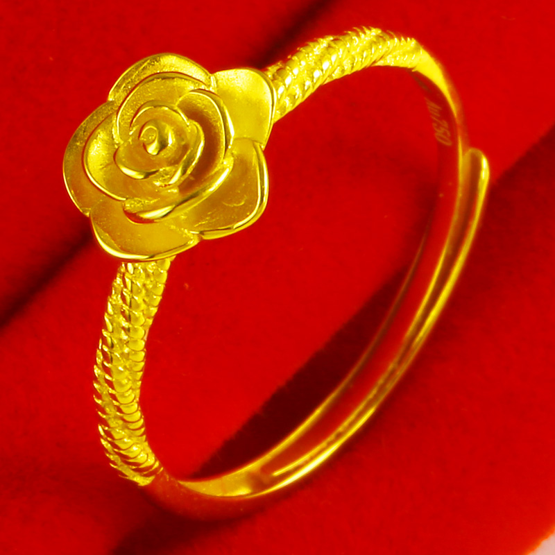 黄金戒指女款AU750真金指环玫瑰花结婚首饰送老婆礼物999足金