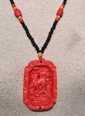 天然朱砂火麒麟挂牌吊坠中国帝王补火麒麟玉佩项链吊坠男女款饰品
