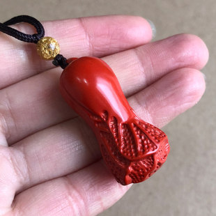 高纯度朱砂小白菜吊坠挂件百财项链立体雕刻手工白菜饰品男女