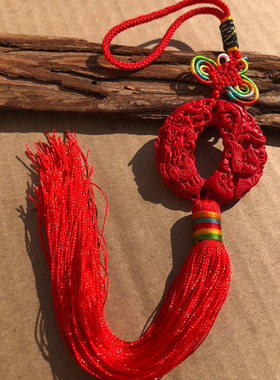 原色朱砂牙月龙凤吊坠转运护身帝王红龙凤佩挂件饰毛衣链情侣流苏