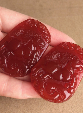 天然红玛瑙生肖马吊坠玉 男女如意马上来财 红色马龙年吉祥送证书